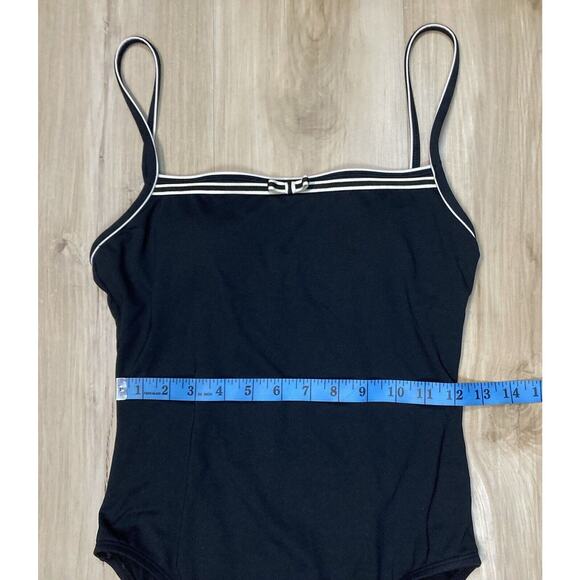La Blanca L One Piece Swimsuit Black w White Trim & Tiny Bow Size 12 / L - Picture 4 of 12